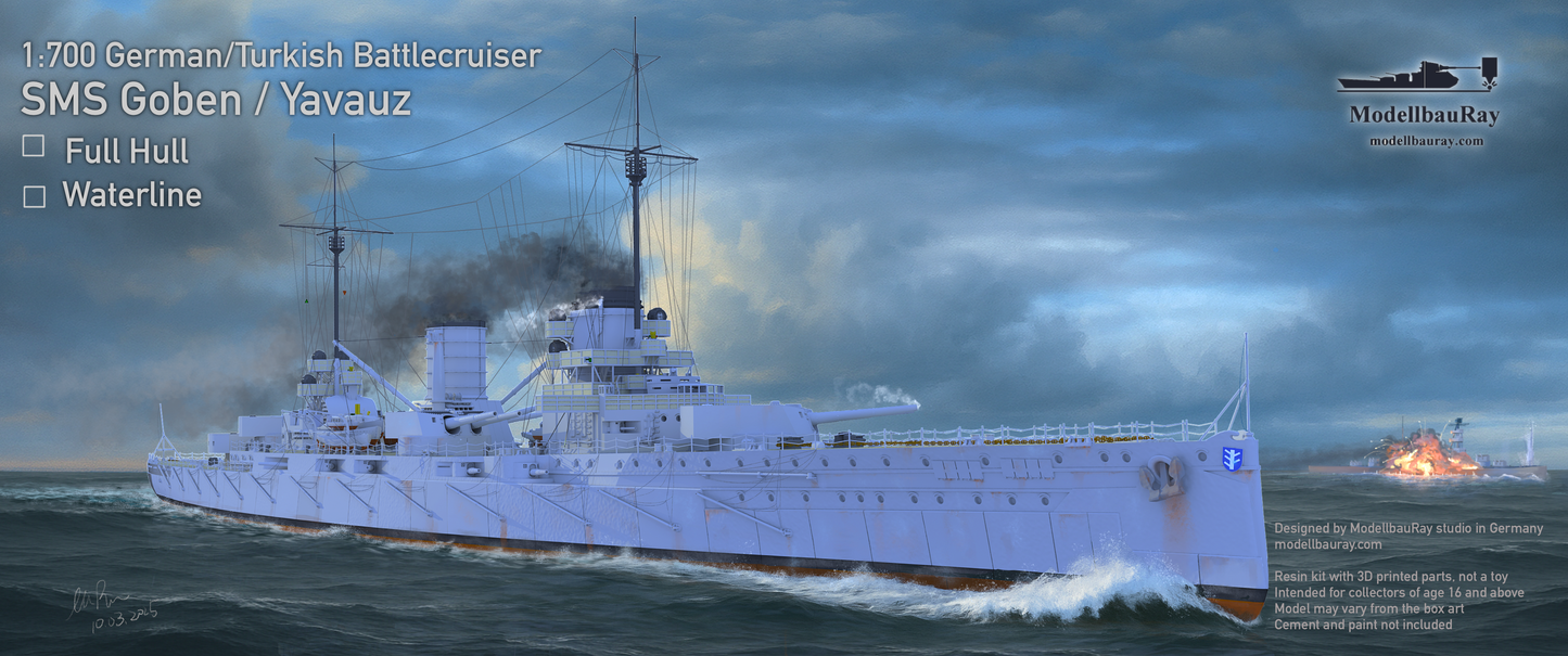 1:700 German Battlecruiser SMS Moltke, SMS Goeben (Yavuz Sultan Selim), 3d printed, resin model, waterline, full hull model