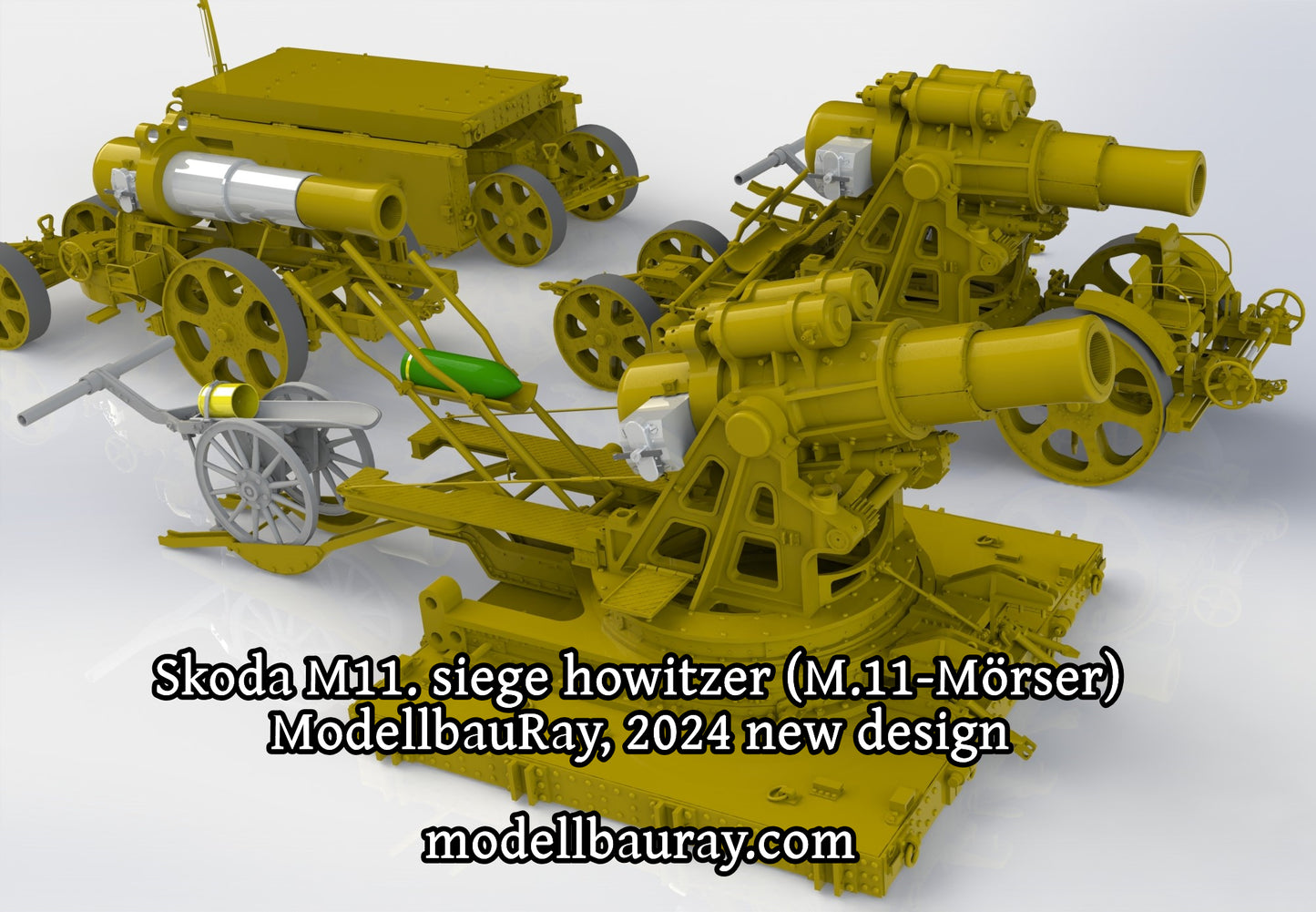 Skoda M.11 siege howitzer model, 3D printed kit, siege gun, base transporter, barrel transporter, accessories, Skoda M.11-Mörser, 1:35, 1:72