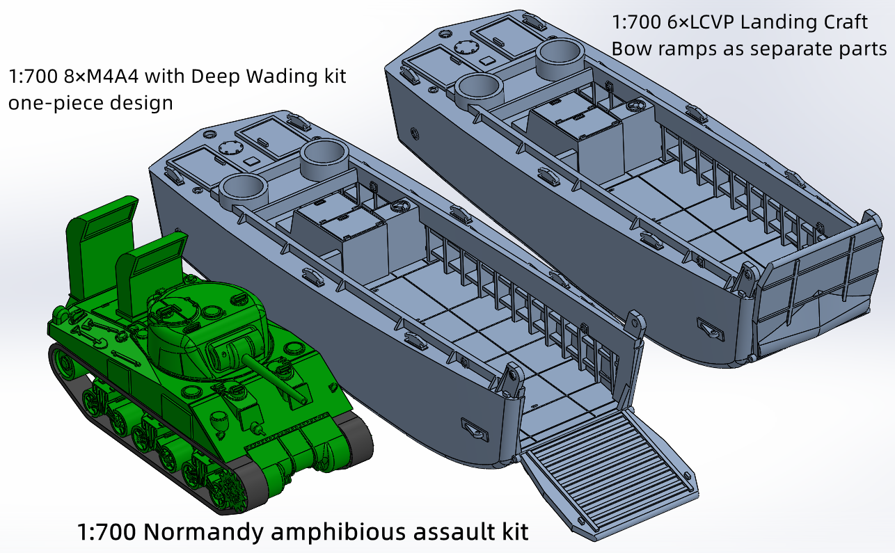 US Amphibious assault kit, LCVP, Normandy, Landing Craft, Landing ship, M4 tank with Deep Wading kit