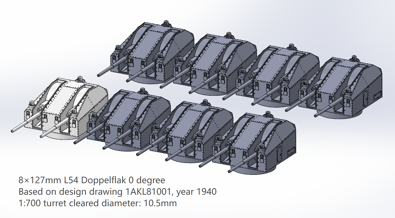 Kriegsmarine heavy AA guns, 105mm AA guns, 127mm, 128mm AA guns, 105mm L65 SK C38, 127mm L55 Flak, 3D printed kits