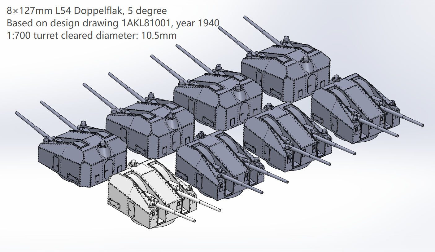 Kriegsmarine heavy AA guns, 105mm AA guns, 127mm, 128mm AA guns, 105mm L65 SK C38, 127mm L55 Flak, 3D printed kits