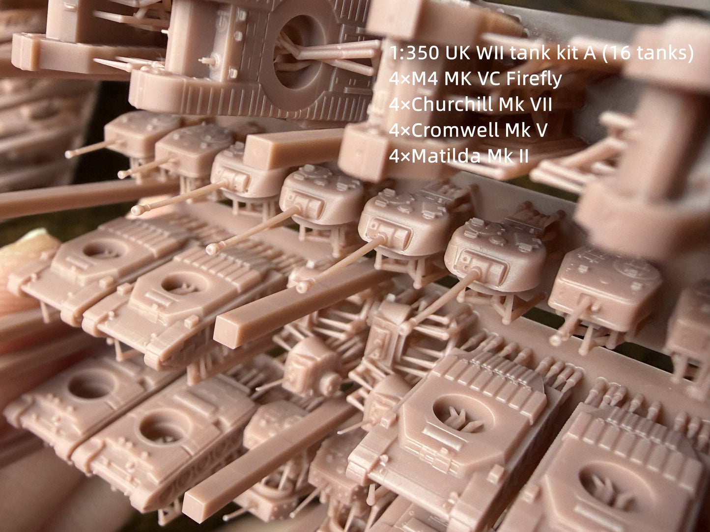 1:700, 1:350 allied vehicles, US tanks, UK tanks, US trucks, M4, sherman tank, Comet tank, Matilda tank, Crusader tank, Valentine tank, CCKW 353 truck, M10, M7, M36, M3, firefly tank, Cromwell, Churchill, 3D printed kit