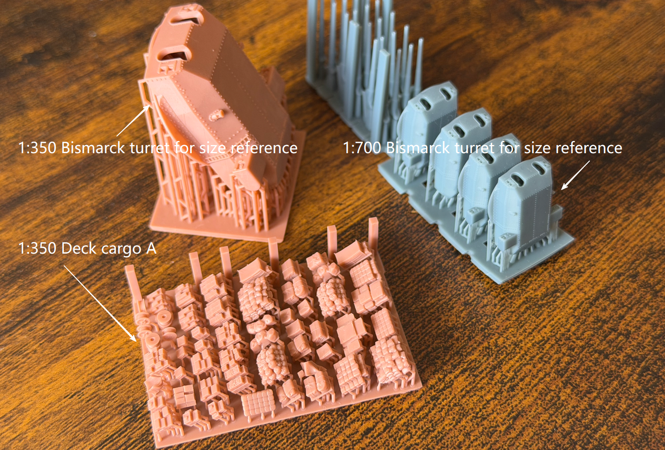 1:700 1:350 1:200 harbour cargo, cases, boxes, ammo box, ship building material, container, oil drum, wood piles, chest
