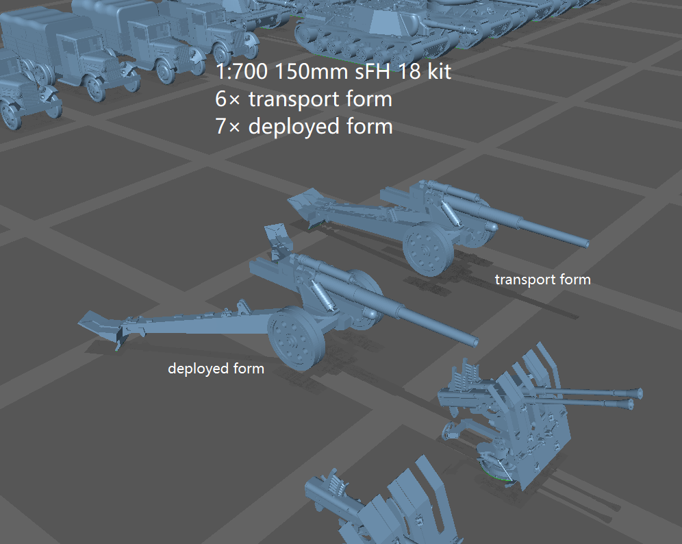 1:700, 1:350 German artillery, Anti-aircraft gun kit, Self-propelled howitzer, aa guns, anti-tank gun, Hummel, Wespe, ammo car, sfh 18, leFH 18, Pak40, Pak43, Flak 18