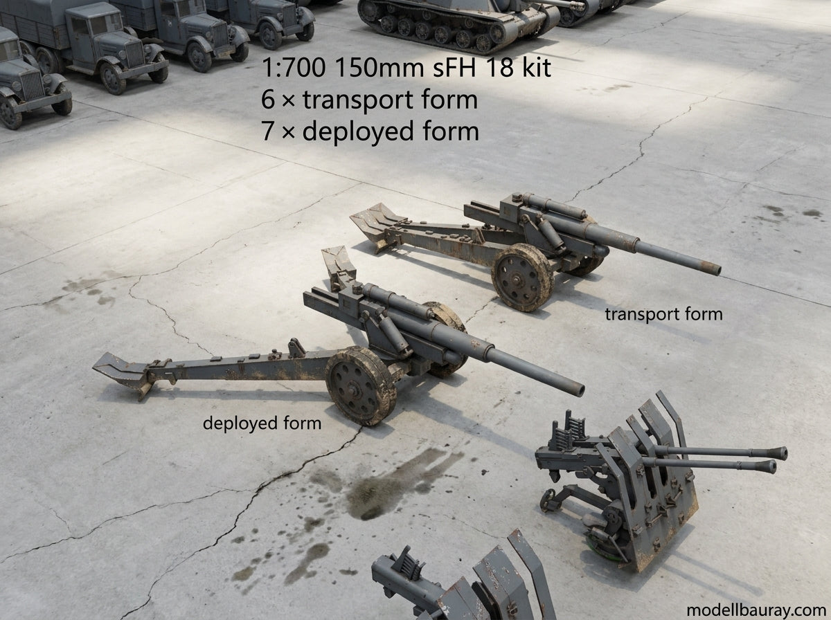 1:700, 1:350 German artillery, Anti-aircraft gun kit, Self-propelled howitzer, aa guns, anti-tank gun, Hummel, Wespe, ammo car, sfh 18, leFH 18, Pak40, Pak43, Flak 18