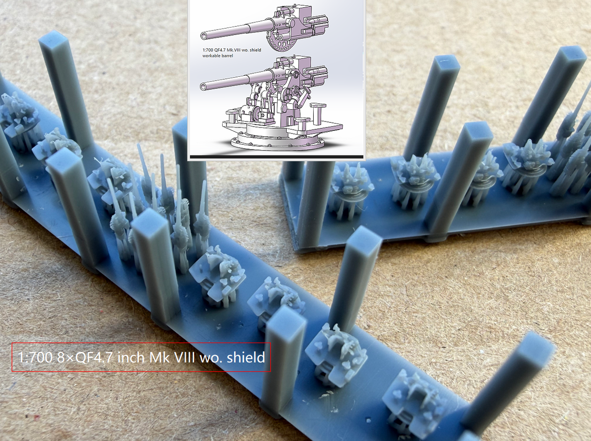 1:700 1:350 Royal navy secondary guns, 3 inch gun, 4 inch /45 Mark XVI, 4.5 inch, 5 inch gun, 8 inch gun, 9.2 inch gun, 76mm gun, 114mm gun, 120mm gun, 152mm gun, .50 Vickers machine gun, machine gun, AA guns