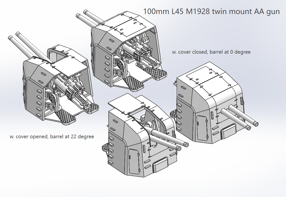 Italian navy heavy AA guns, 76mm, 90mm, 100mm, 102mm 120mm AA guns, 127mm, 128mm AA guns, 3D printed kits