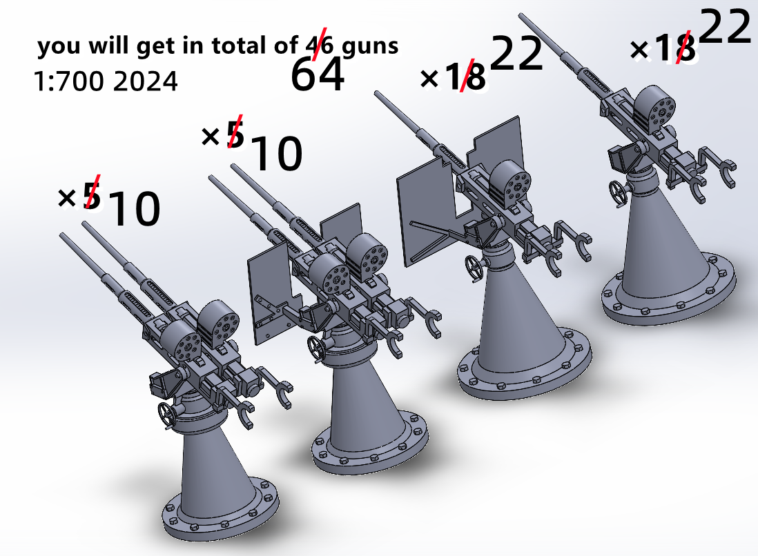 1:700, 1:350 Oerlikon autocannon, Oerlikon gun Royal Navy MK V, 3D printed