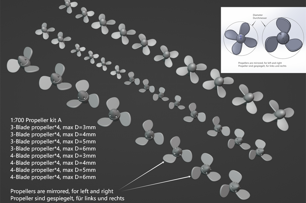 1:700 Universal Lower hull, Propeller, Lower ship hull for scratch build, Unterer Schiffsrumpf für den Umbau