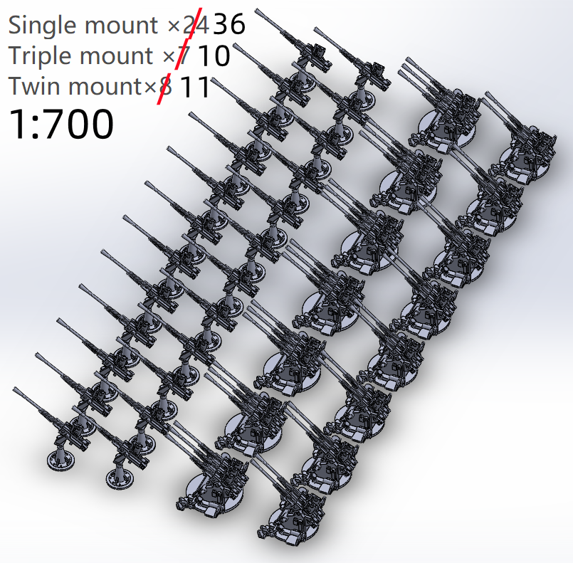 1:700, 1:350, IJN AA light gun set 25mm, v2024, Type 96 AA gun