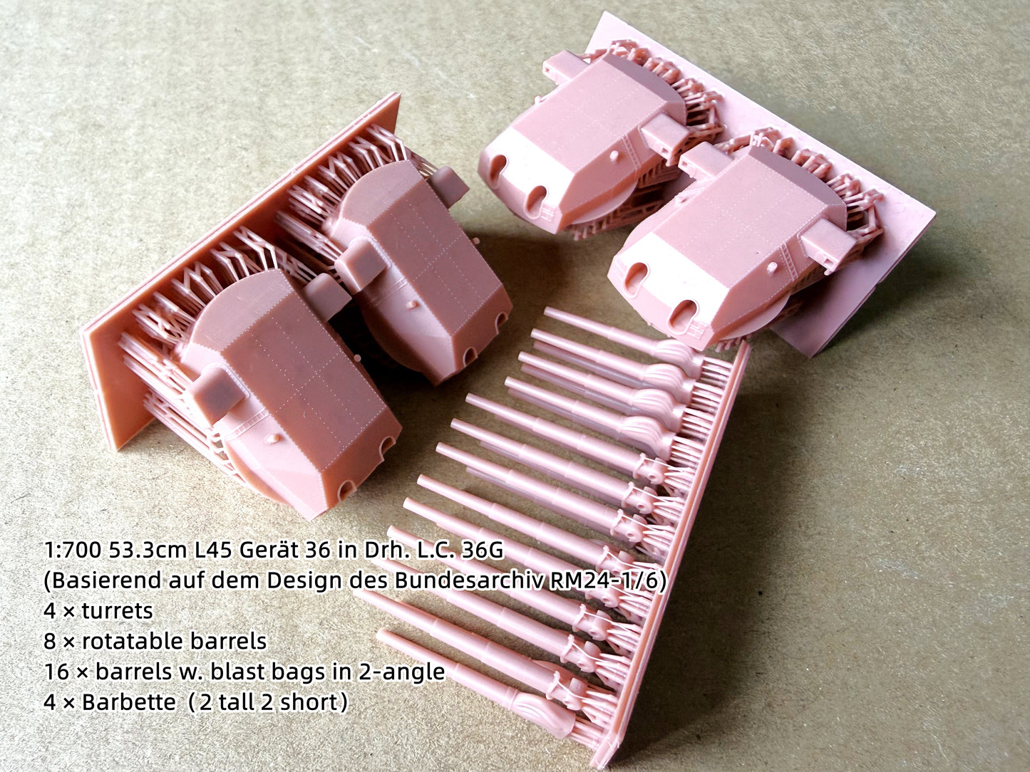 1:700, 1:350, 1:250 German Main Gun Turret, 3D printed, battleship, Bismarck, Tirpitz, WWII, WWI, Bayern, Nassau, Scharnhorst, C34 naval gun, 38 cm gun, 28 cm gun