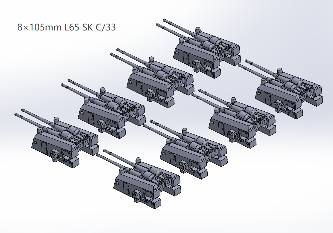 Kriegsmarine heavy AA guns, 105mm AA guns, 127mm, 128mm AA guns, 105mm L65 SK C38, 127mm L55 Flak, 3D printed kits