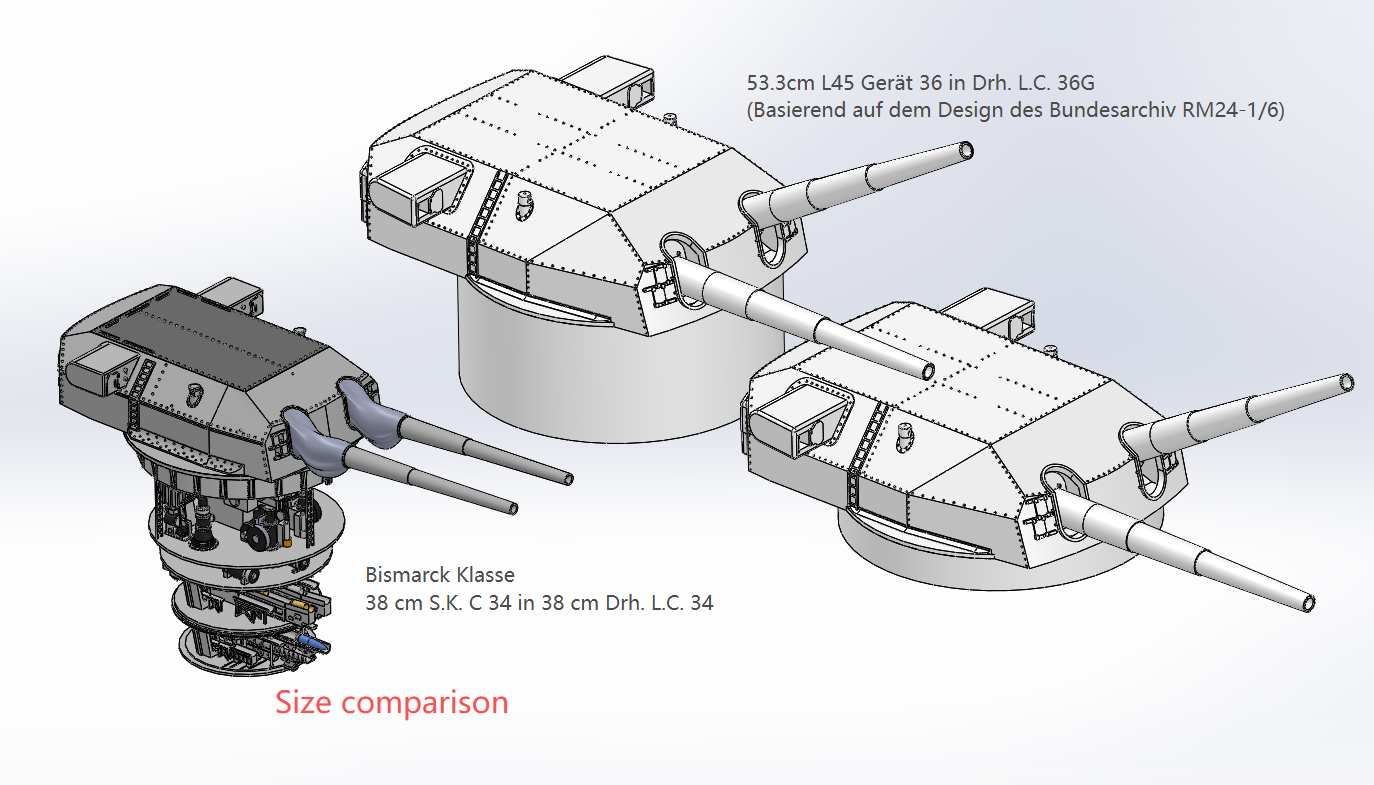 1:700, 1:350, 1:250 German Main Gun Turret, 3D printed, battleship, Bismarck, Tirpitz, WWII, WWI, Bayern, Nassau, Scharnhorst, C34 naval gun, 38 cm gun, 28 cm gun