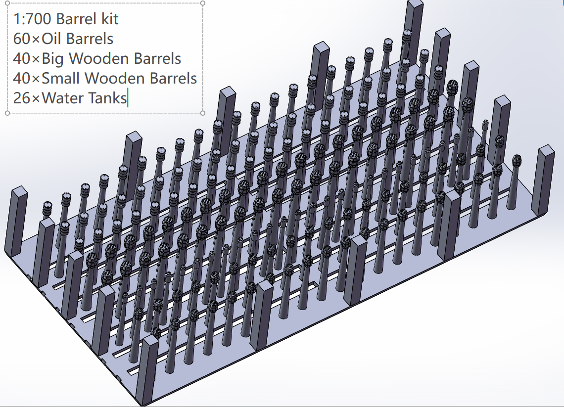 1:700 1:350 1:200 harbour cargo, cases, boxes, ammo box, ship building material, container, oil drum, wood piles, chest