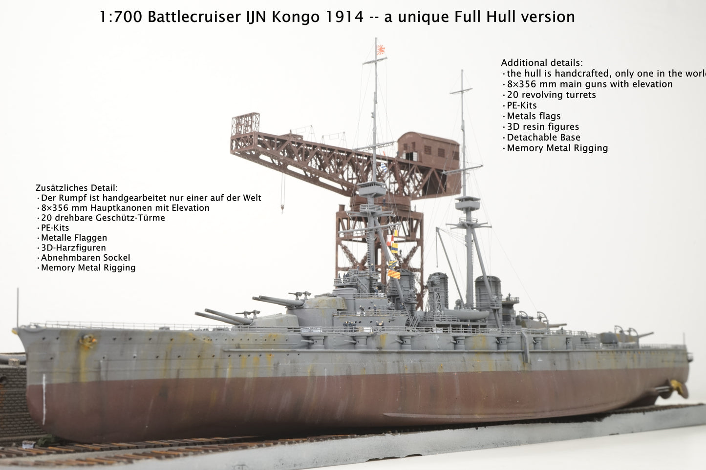 1:700 IJN Battlecruiser Kongo, Fertiges Modell mit Vitrine, Finished model with a Display case