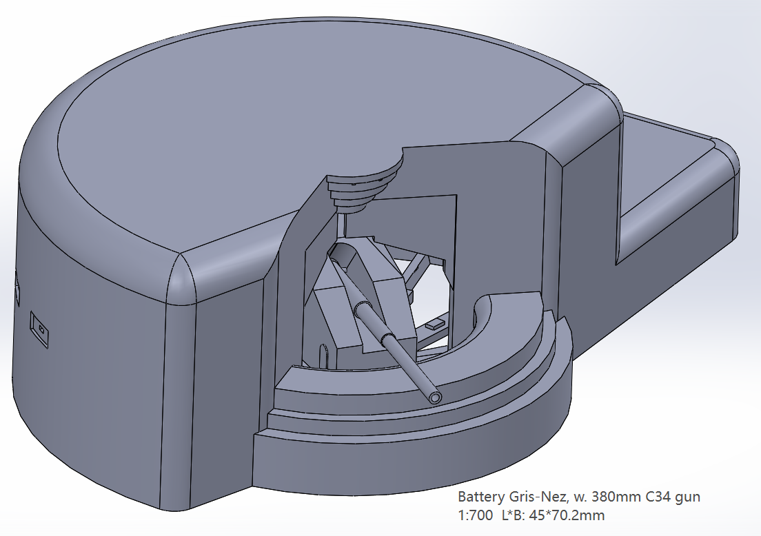 1:700 Atlantikwall 380 mm, 406 mm gun, Batterie Todt, Lindemann, Atlantic Wall, bunker, Battery Longues sur mer, Normandy