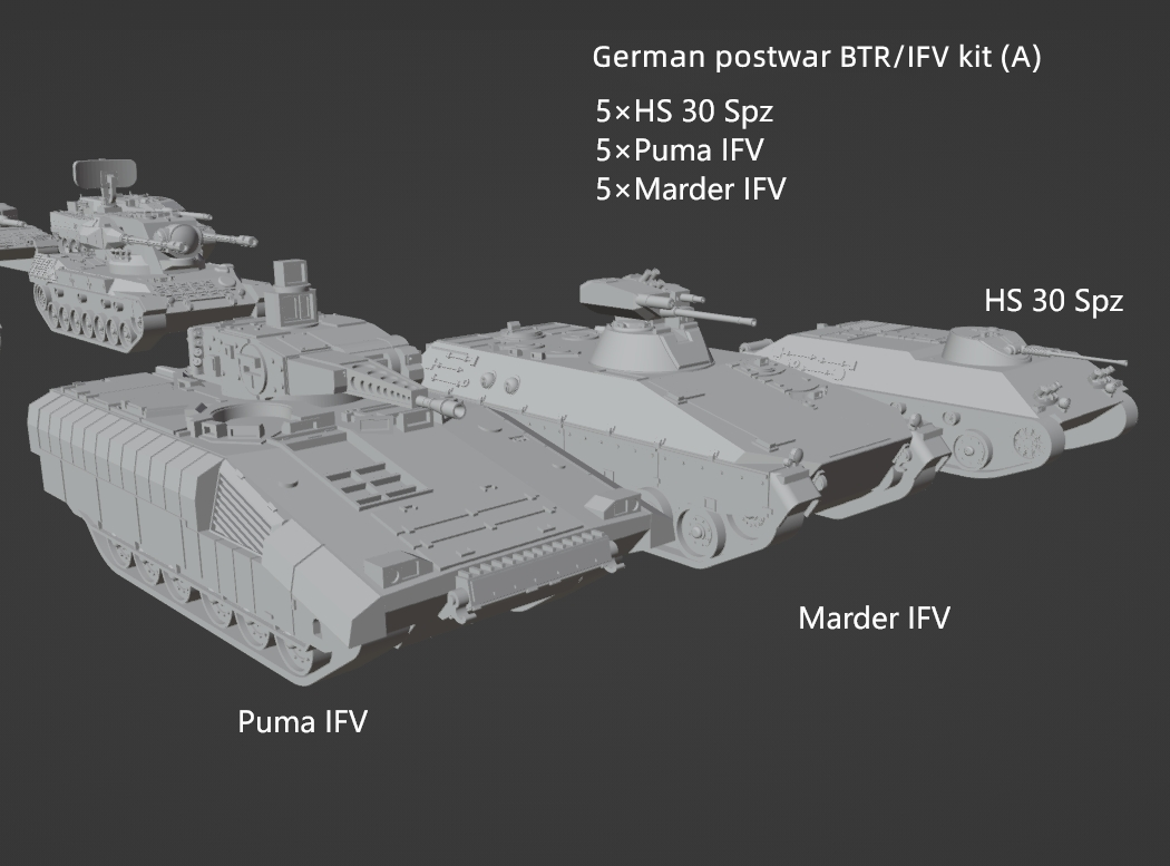 1:700 1:350 German postwar tanks and vehicles, cold war, Leopard 1, Leopard 2, Gepard, Pzh2000, Puma, IFV, Marder IFV, HS 30 Spz