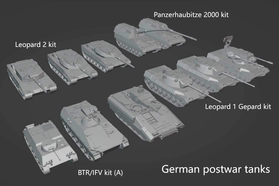1:700 1:350 German postwar tanks and vehicles, cold war, Leopard 1, Leopard 2, Gepard, Pzh2000, Puma, IFV, Marder IFV, HS 30 Spz