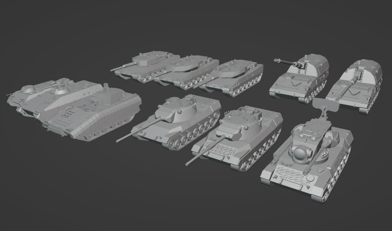 1:700 1:350 German postwar tanks and vehicles, cold war, Leopard 1, Leopard 2, Gepard, Pzh2000, Puma, IFV, Marder IFV, HS 30 Spz