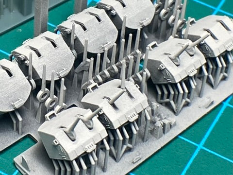 1:700, 1:350, 1:200 US navy 5 inch AA guns, twin turret, single turret, 3D printed, Mk38, Mk 30, with blast bags, 5 inch L38 guns