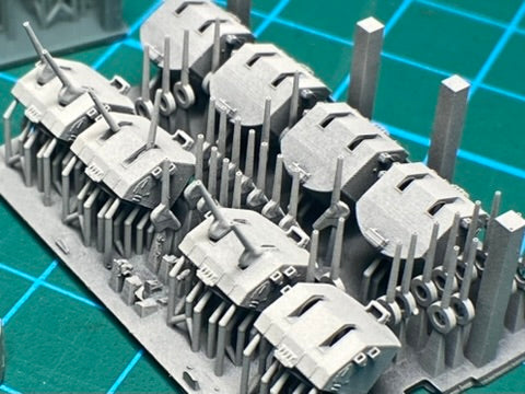 1:700, 1:350, 1:200 US navy 5 inch AA guns, twin turret, single turret, 3D printed, Mk38, Mk 30, with blast bags, 5 inch L38 guns
