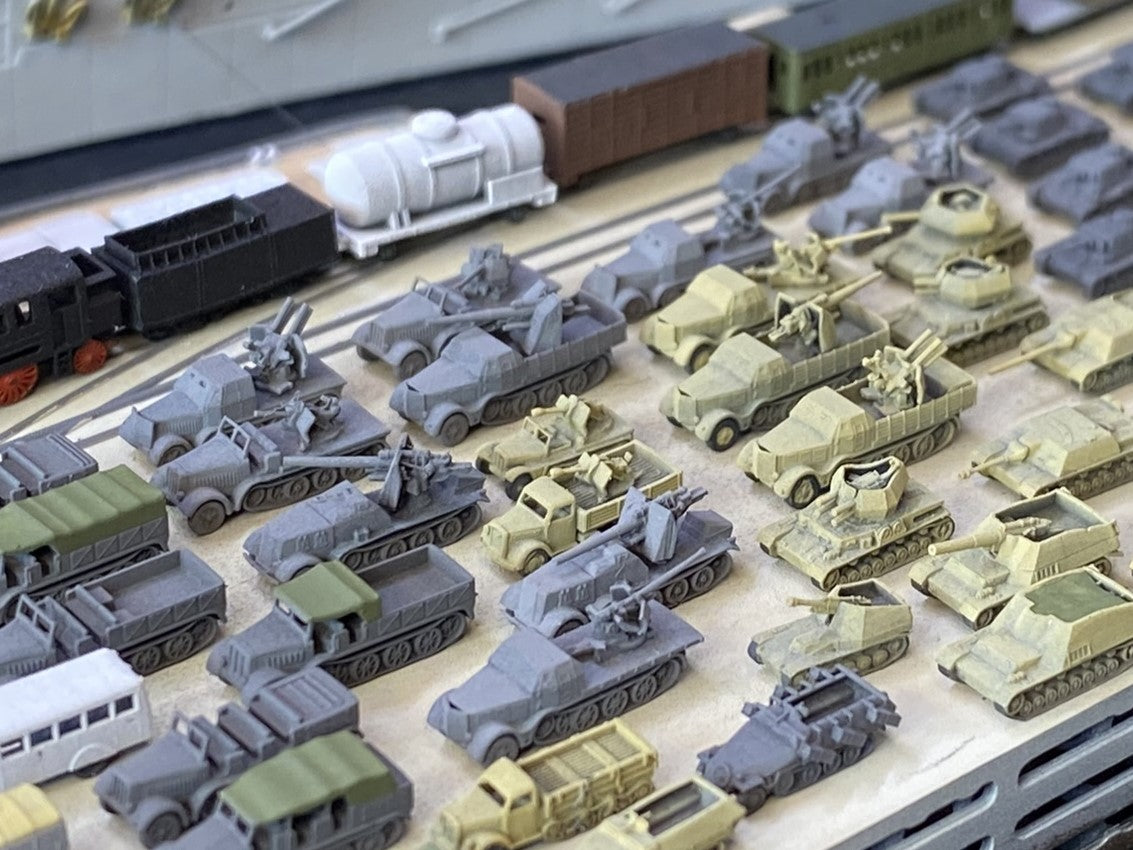 1:700, 1:350 German artillery, Anti-aircraft gun kit, Self-propelled howitzer, aa guns, anti-tank gun, Hummel, Wespe, ammo car, sfh 18, leFH 18, Pak40, Pak43, Flak 18
