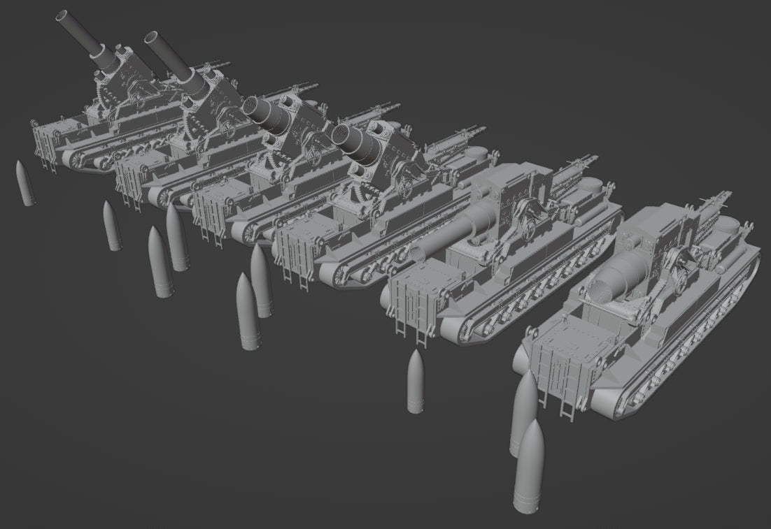 1:700, 1:350 German super heavy tanks set, P1000 Ratte und P1500 landkreuzer, E100, Maus, Karl Gerät, Krupp Räumer S, V2