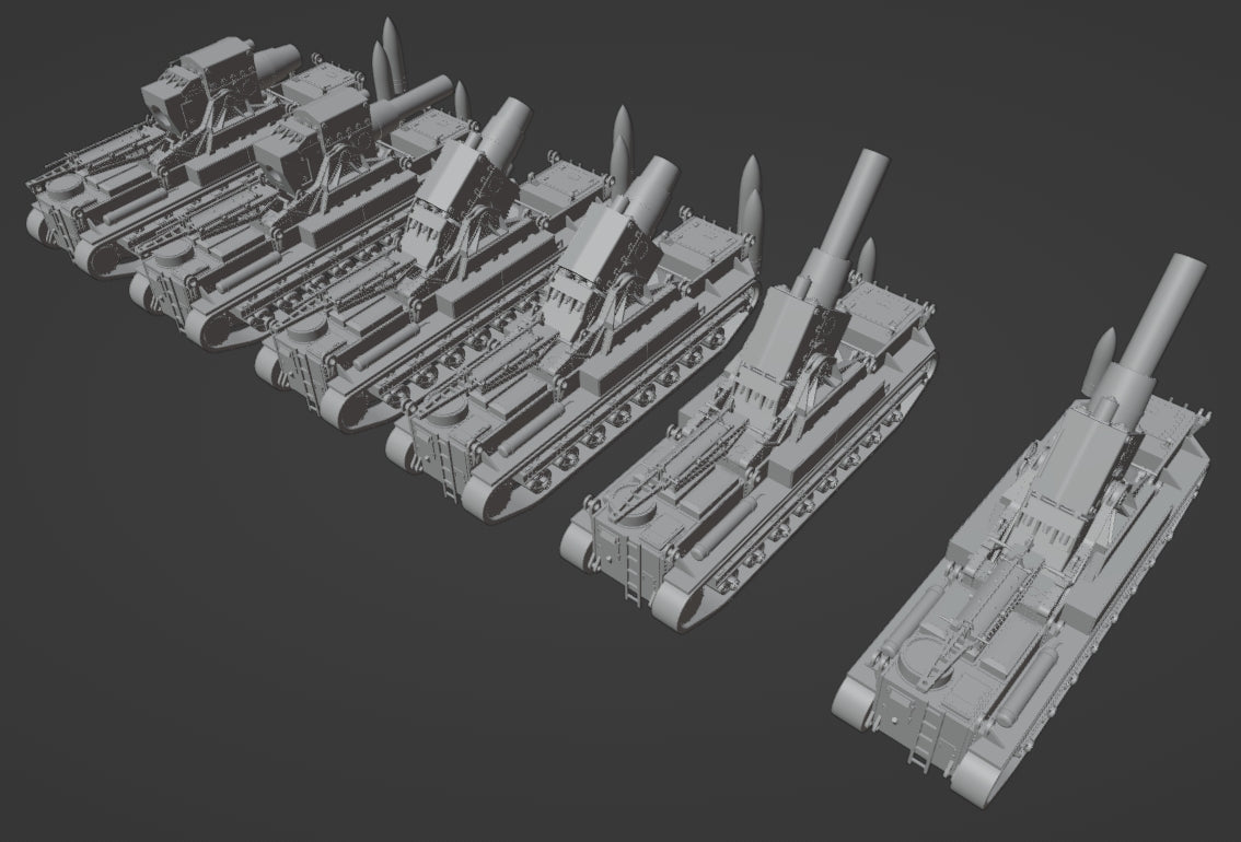 1:700, 1:350 German super heavy tanks set, P1000 Ratte und P1500 landkreuzer, E100, Maus, Karl Gerät, Krupp Räumer S, V2