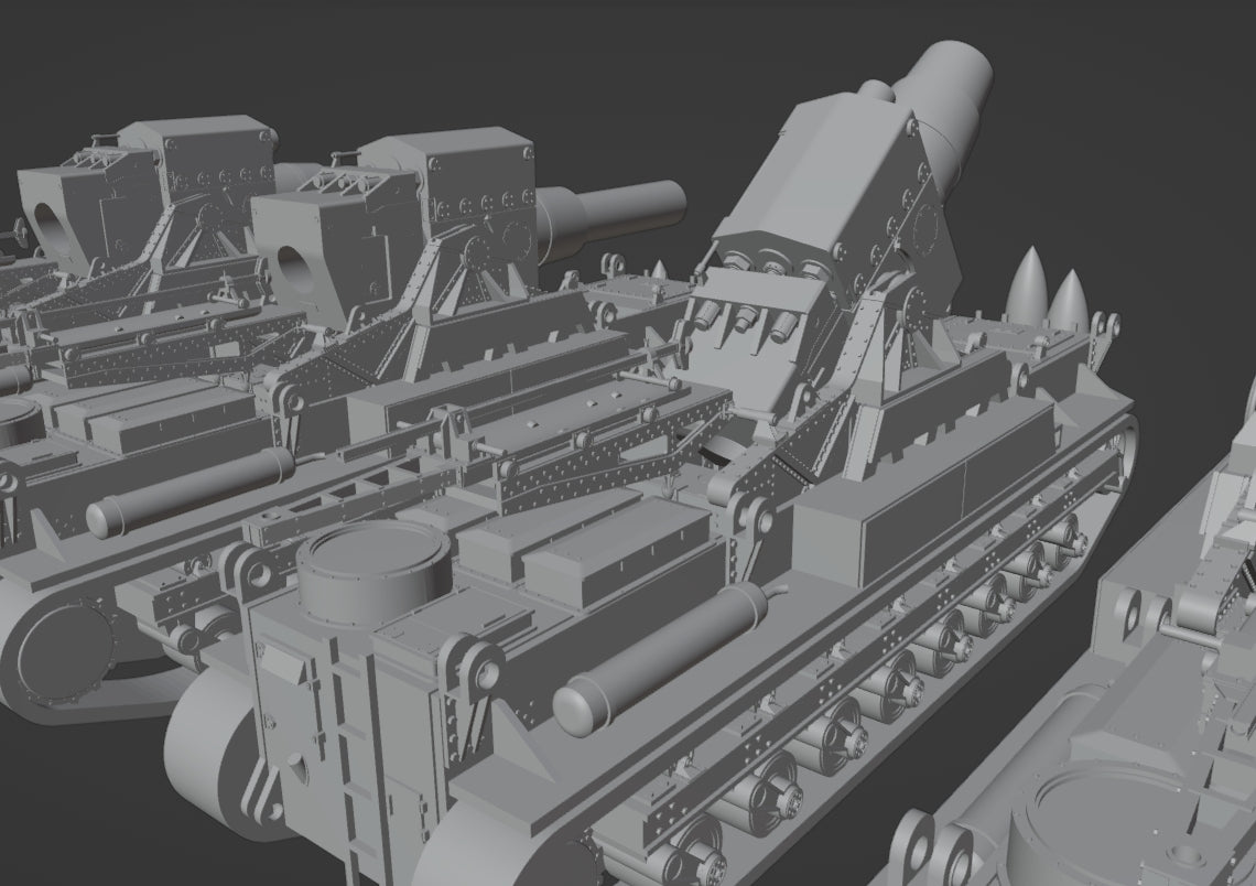 1:700, 1:350 German super heavy tanks set, P1000 Ratte und P1500 landkreuzer, E100, Maus, Karl Gerät, Krupp Räumer S, V2