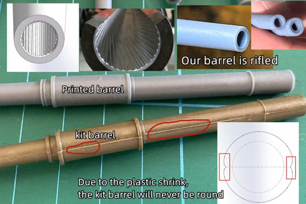1:35 3D Printed barrels, replacement barrel, rifled barrels, gun barrels, 3D printed upgrade accessories