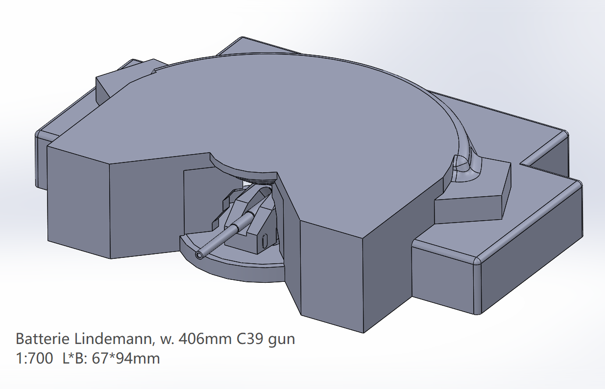 1:700 Atlantikwall 380 mm, 406 mm gun, Batterie Todt, Lindemann, Atlantic Wall, bunker, Battery Longues sur mer, Normandy