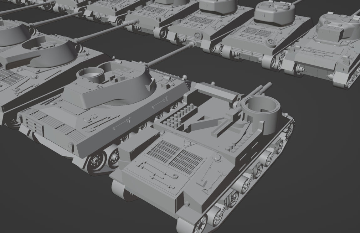 1:700, 1:350 allied vehicles, US tanks, UK tanks, US trucks, M4, sherman tank, Comet tank, Matilda tank, Crusader tank, Valentine tank, CCKW 353 truck, M10, M7, M36, M3, firefly tank, Cromwell, Churchill, 3D printed kit