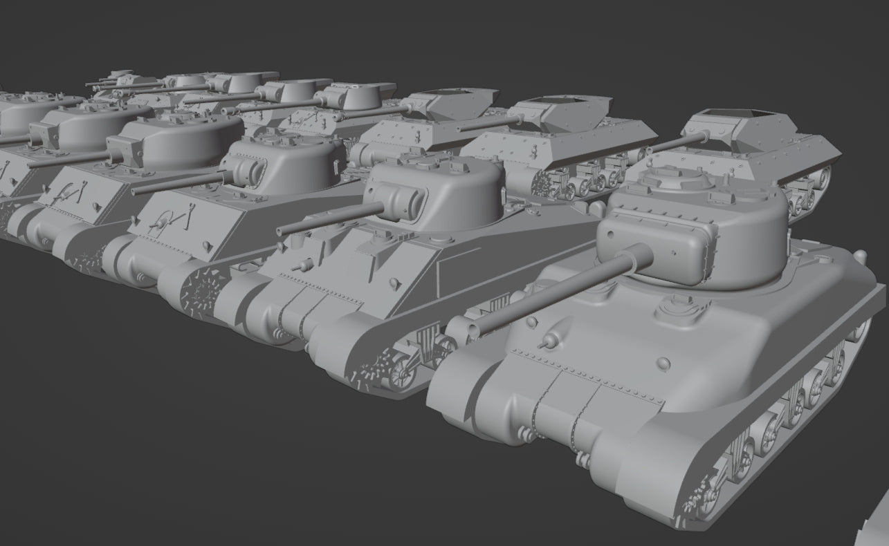 1:700, 1:350 allied vehicles, US tanks, UK tanks, US trucks, M4, sherman tank, Comet tank, Matilda tank, Crusader tank, Valentine tank, CCKW 353 truck, M10, M7, M36, M3, firefly tank, Cromwell, Churchill, 3D printed kit