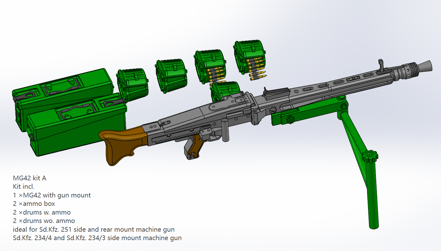 1:35 German tank machine guns, MG3, MG42, MG34, autocannons, MK108, MG151