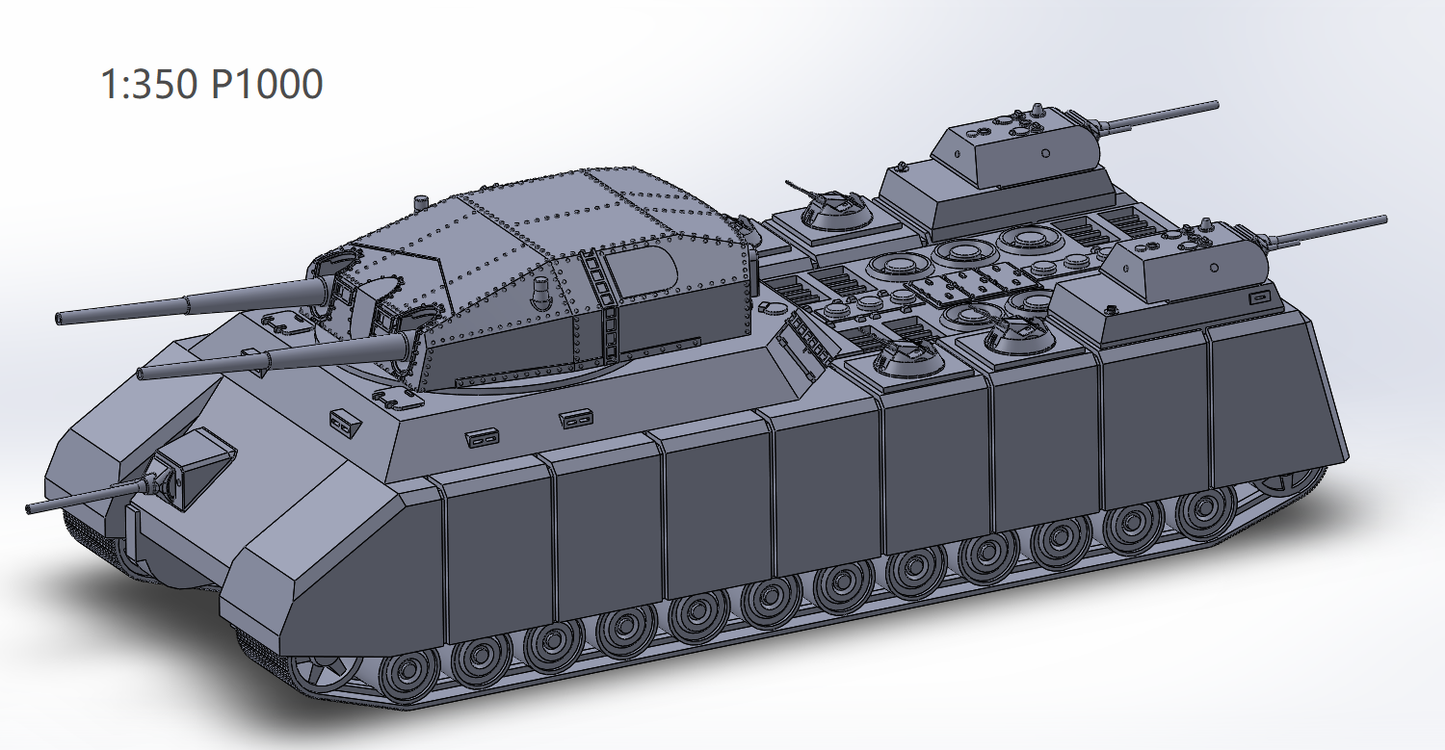 1:700, 1:350 German super heavy tanks set, P1000 Ratte und P1500 landkreuzer, E100, Maus, Karl Gerät, Krupp Räumer S, V2