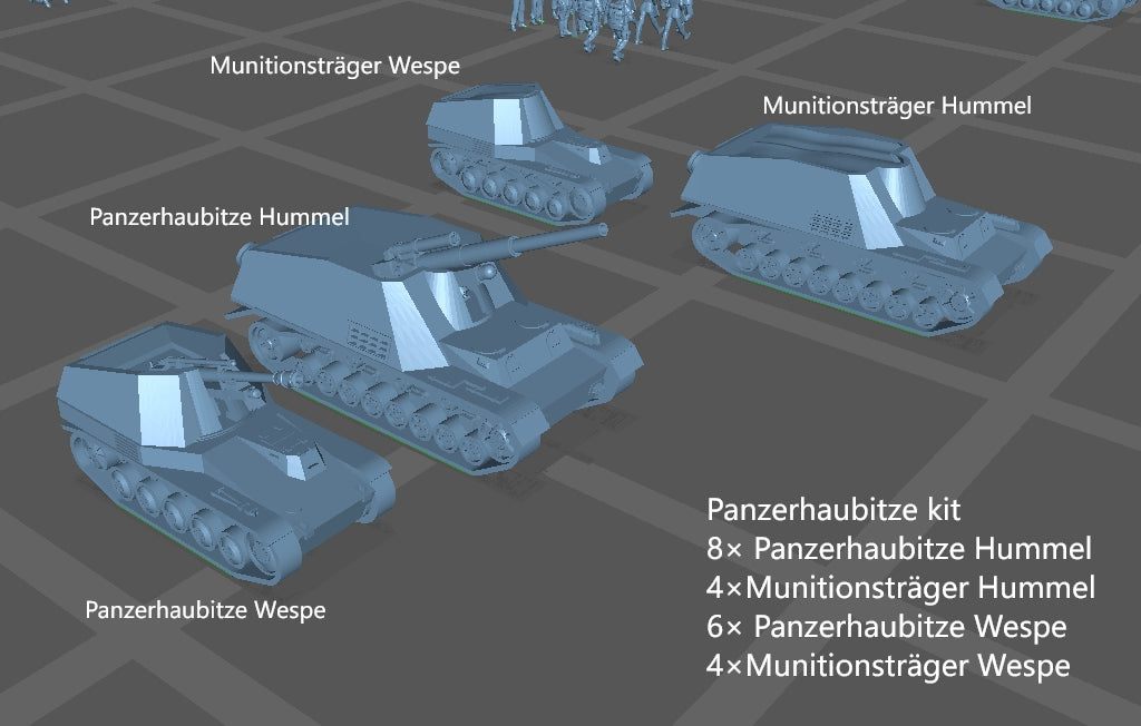 1:700, 1:350 German artillery, Anti-aircraft gun kit, Self-propelled howitzer, aa guns, anti-tank gun, Hummel, Wespe, ammo car, sfh 18, leFH 18, Pak40, Pak43, Flak 18