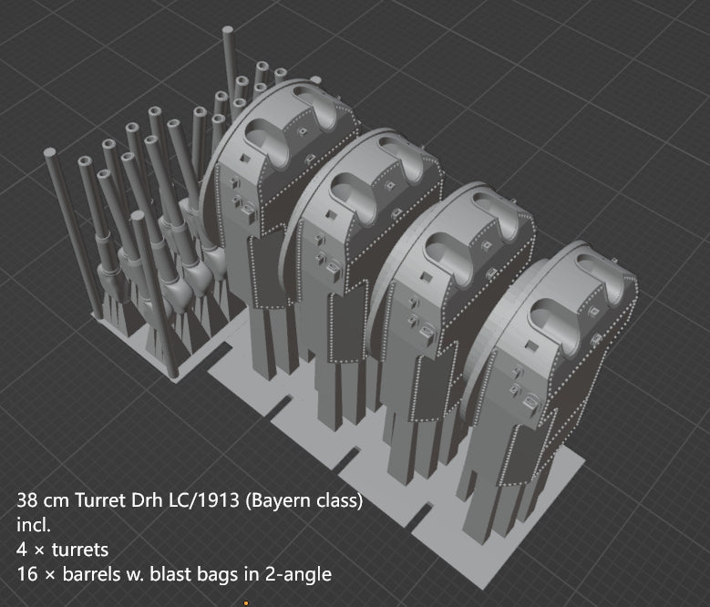 1:700, 1:350, 1:250 German Main Gun Turret, 3D printed, battleship, Bismarck, Tirpitz, WWII, WWI, Bayern, Nassau, Scharnhorst, C34 naval gun, 38 cm gun, 28 cm gun