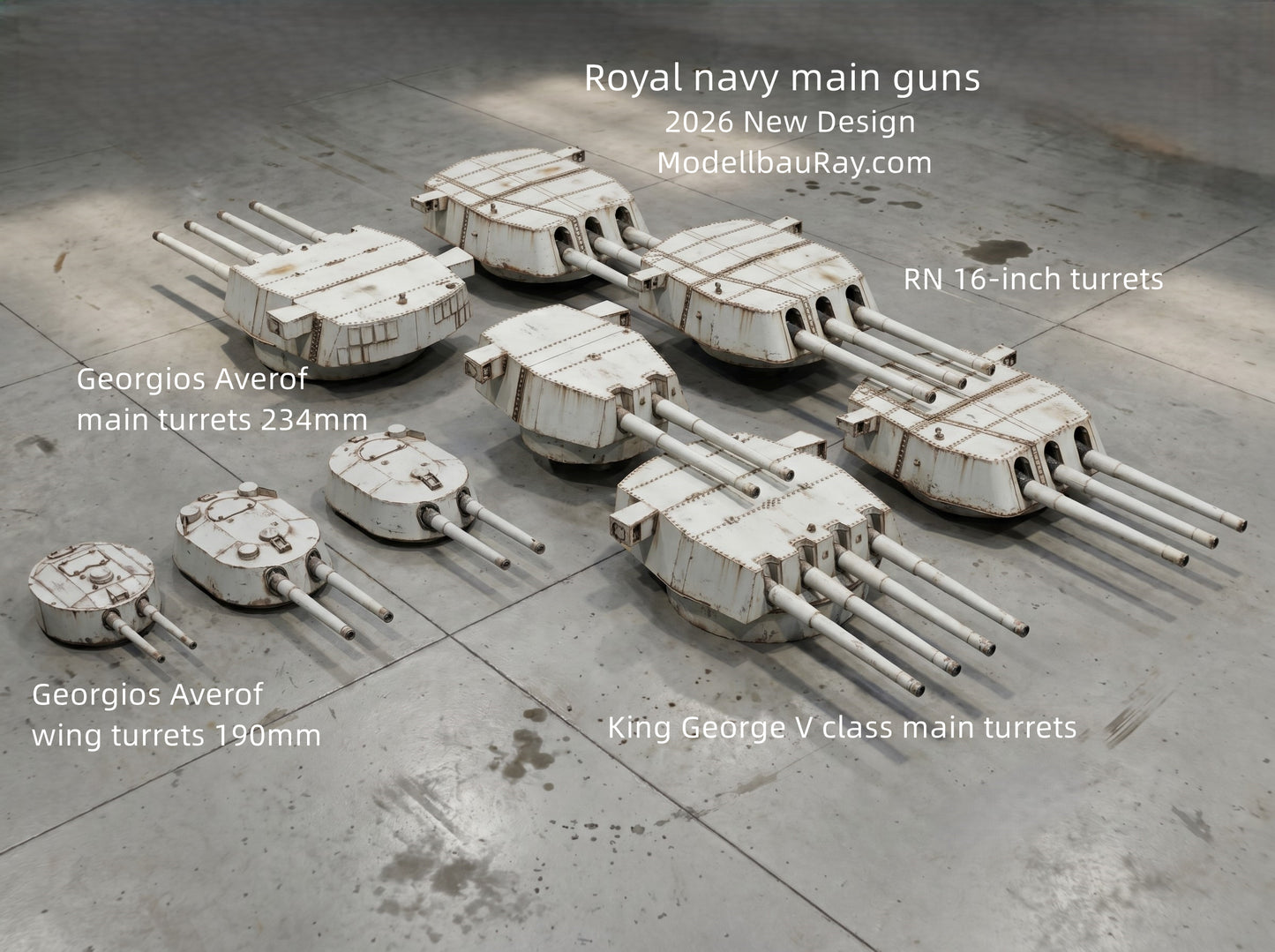 1:700 1:350 Royal navy main guns, 12 inch, 13.5 inch, 14 inch, 15 inch, 16 inch, 18 inch, Dreadnought, Neptune, Colossus class, Orion class, Iron Duke class, HMS Agincourt, Queen Elizabeth class, Revenge class, Nelson class, King Georges V class, Hood