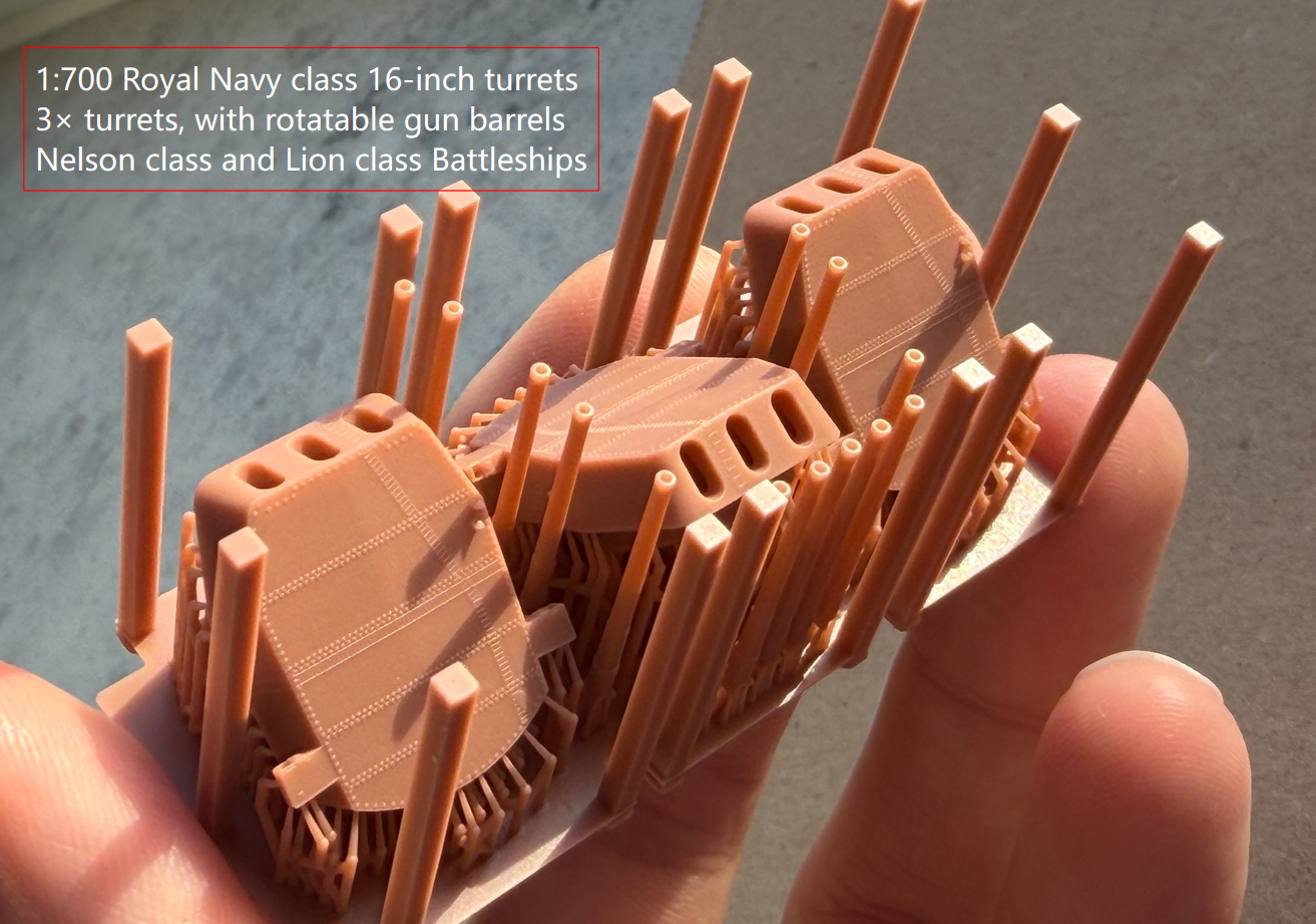 1:700 1:350 Royal navy main guns, 12 inch, 13.5 inch, 15 inch, 16 inch, 18 inch, Dreadnought, Neptune, Colossus class, Orion class, Iron Duke class, HMS Agincourt, Queen Elizabeth class, Revenge class, Nelson class, King Georges V class, Hood, Vanguard