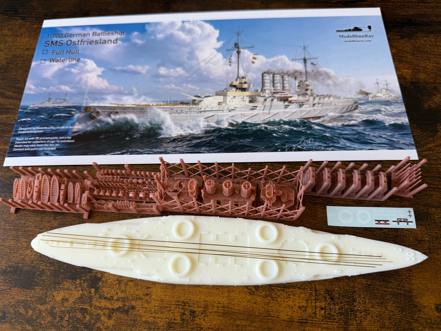 1:700 German Battleship SMS Ostfriesland, Helgoland class, 3d printed, resin model, waterline, full hull model