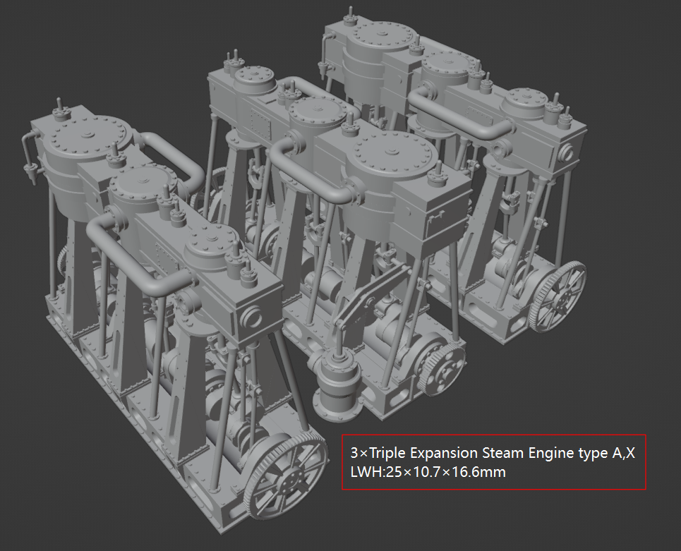 1:700 Ship engine, steam engine, boiler, turbine, equipments, armor plates