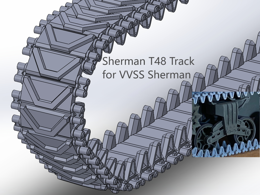 1:35 Pre assembled tracks for M4 Sherman, T48, T80, T62, T84, Duck bill, 1:35 Einsatzbereit Ketten, half-finished tracks, 3D printed