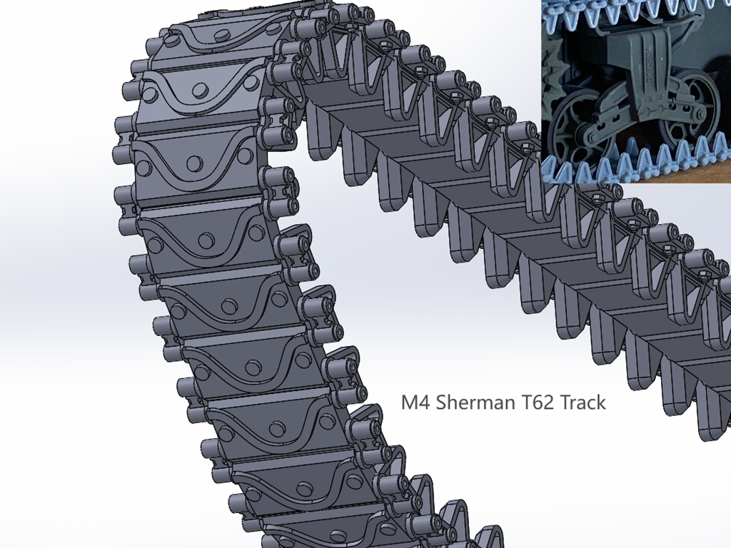 1:35 Pre assembled tracks for M4 Sherman, T48, T80, T62, T84, Duck bill, 1:35 Einsatzbereit Ketten, half-finished tracks, 3D printed