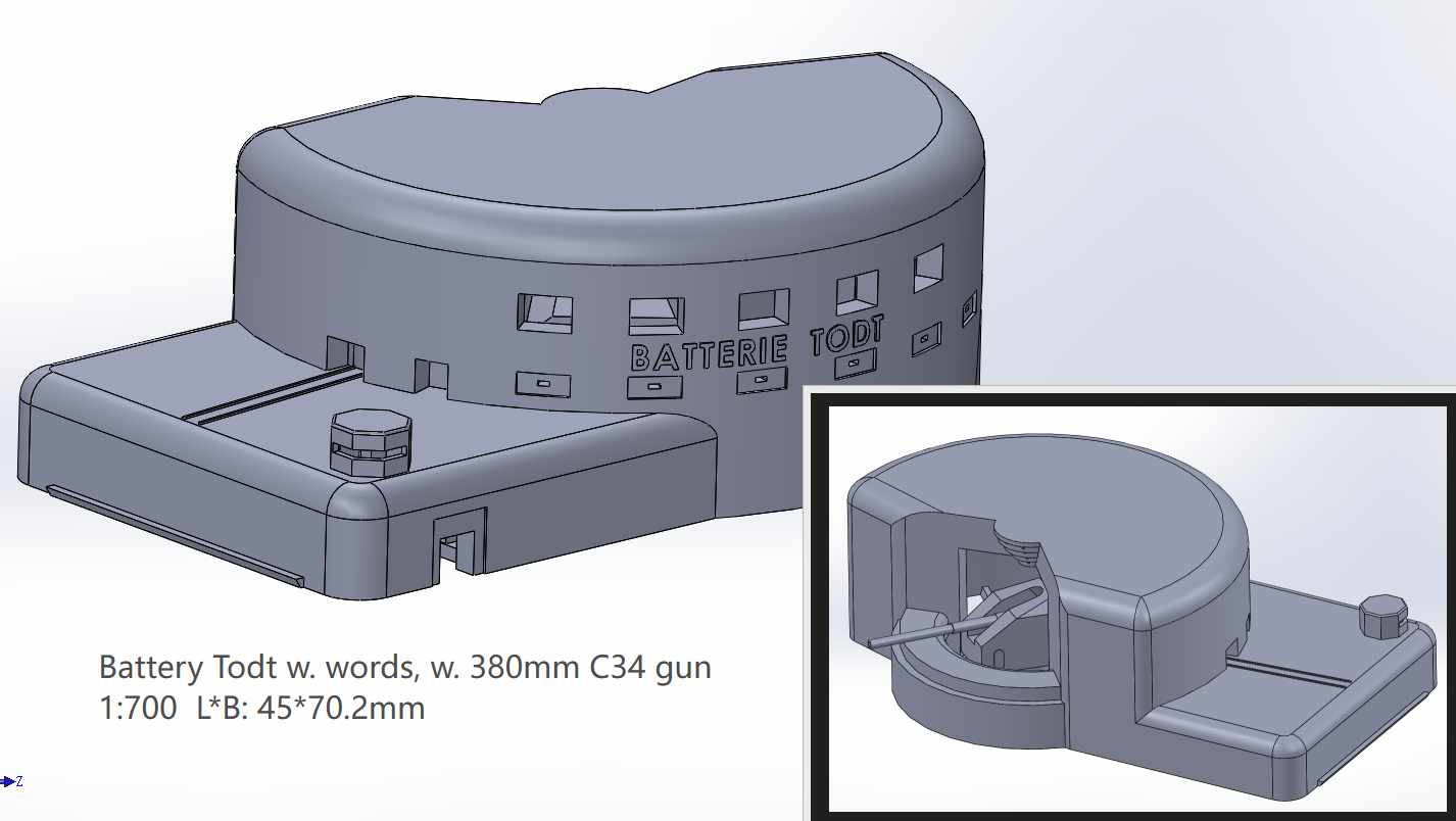 1:700 Atlantikwall 380 mm, 406 mm gun, Batterie Todt, Lindemann, Atlantic Wall, bunker, Battery Longues sur mer, Normandy