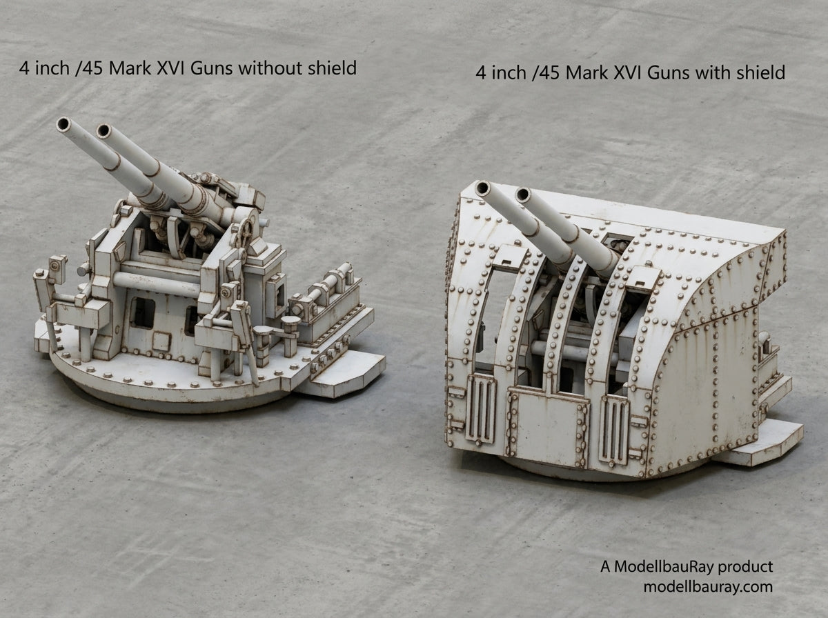 1:700 1:350 Royal navy secondary guns, 3 inch gun, 4 inch /45 Mark XVI, 4.5 inch, 5 inch gun, 8 inch gun, 9.2 inch gun, 76mm gun, 114mm gun, 120mm gun, 152mm gun, .50 Vickers machine gun, machine gun, AA guns