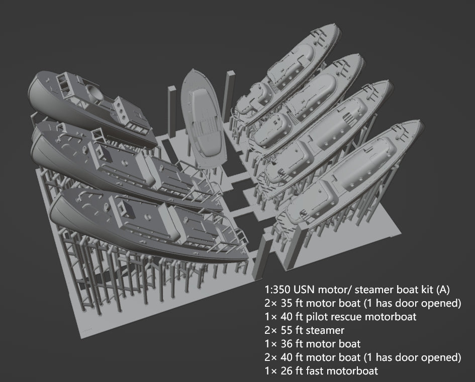 1:700 1:350 USN motor boat, steamer kit, US navy, motor boat, steamer, 55 ft steamer, 35 ft motor boat, 40 ft motor boat, 26 ft motor boat