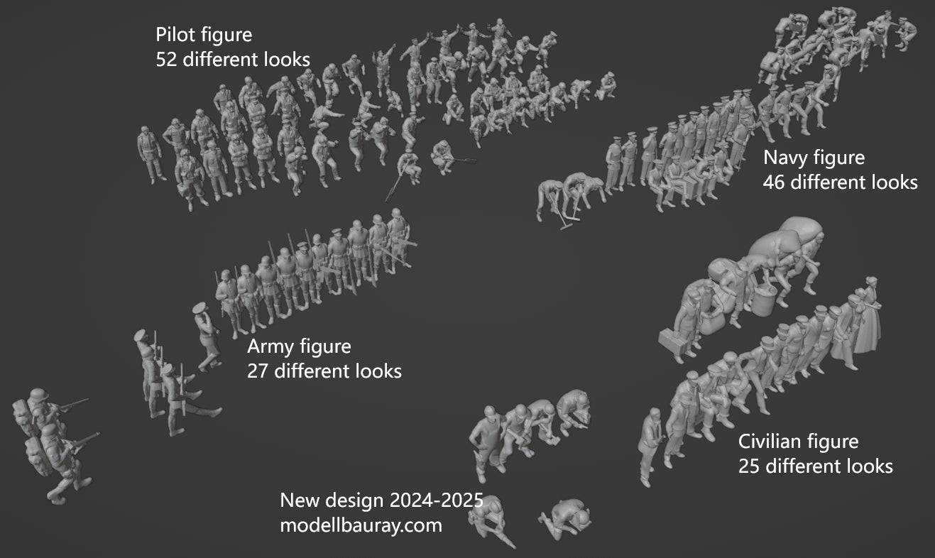 1:700, 1:350, 1:200 Figuren, universal naval figure, civilian and army figure, Pilot figure, 1:700 figure, 3D printed kit, Bausatz, airfields, aircraft carrier