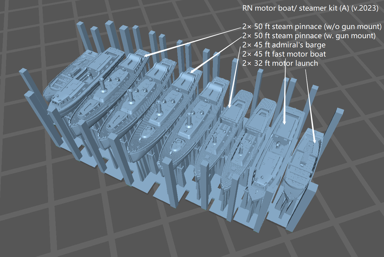 RN boat kit, royal navy, 3D printed accessories, highly detailed, 50 ft steam pinnace, 36 ft motor pinnace, 35 ft fast motor boat, 45 ft admiral's barge, 45 ft fast motor boat