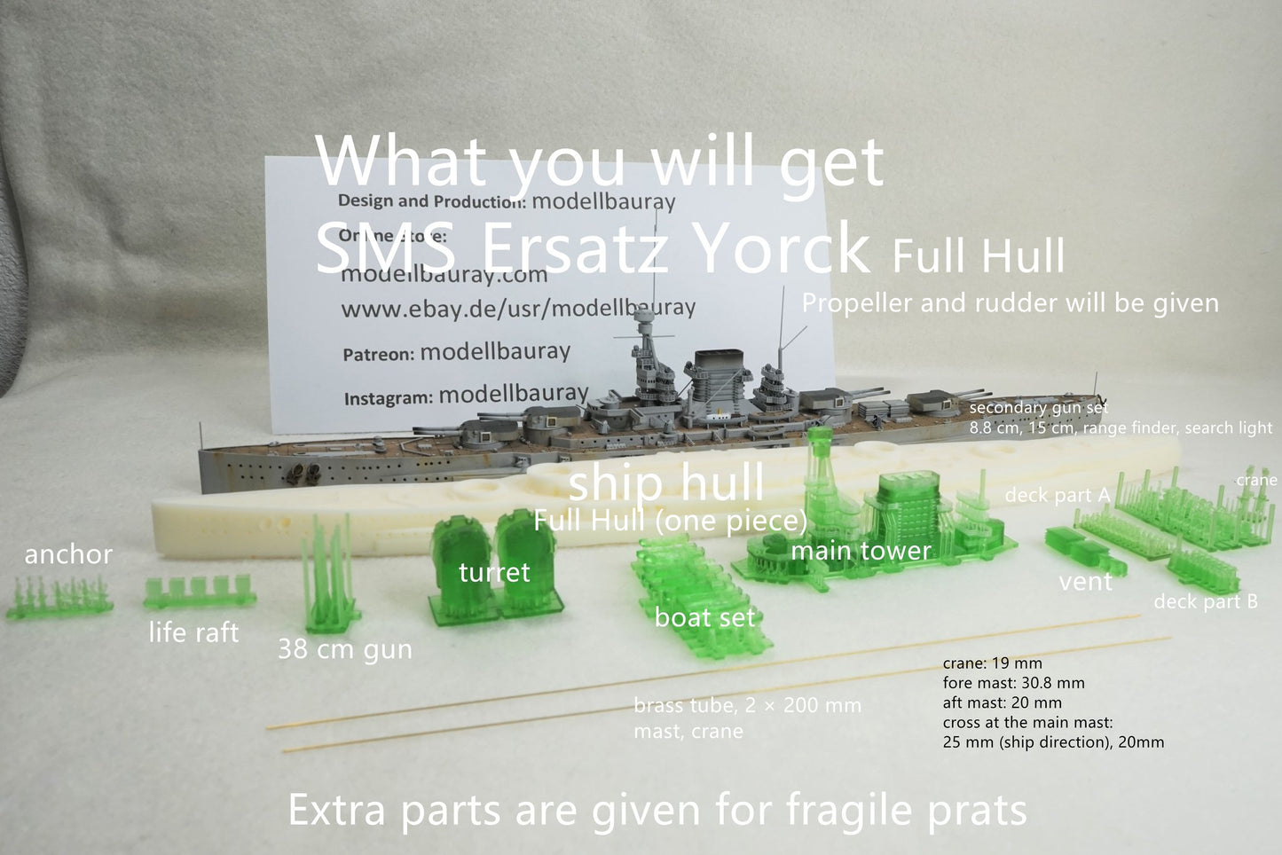 1:700 SMS Ersatz Yorck, full hull, waterline, german battleship WWI, resin, 3D printed kit