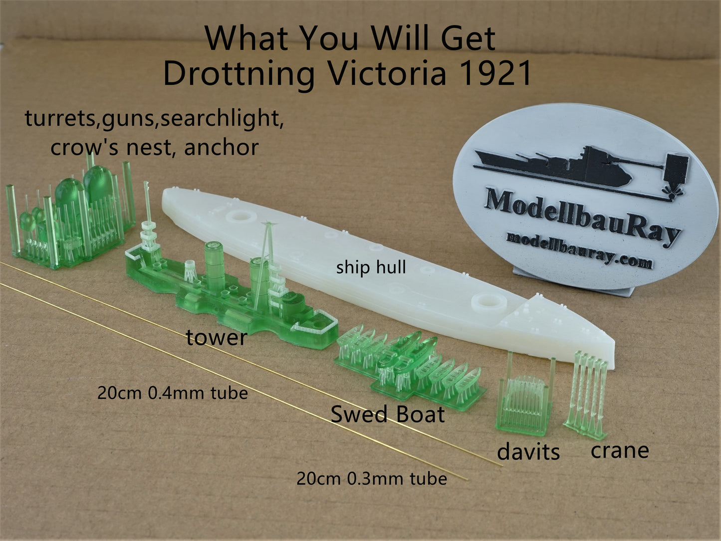 1:700 Drottning Victoria model 1921/1945, Sverige-class coastal battleship, Swedish Navy, 3D printed kit, Waterline